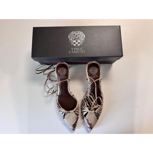 Vince Camuto Women Snake Print Lace Up Pointed Toe Heels Stiletto Shoes size 7M - Picture 7 of 9